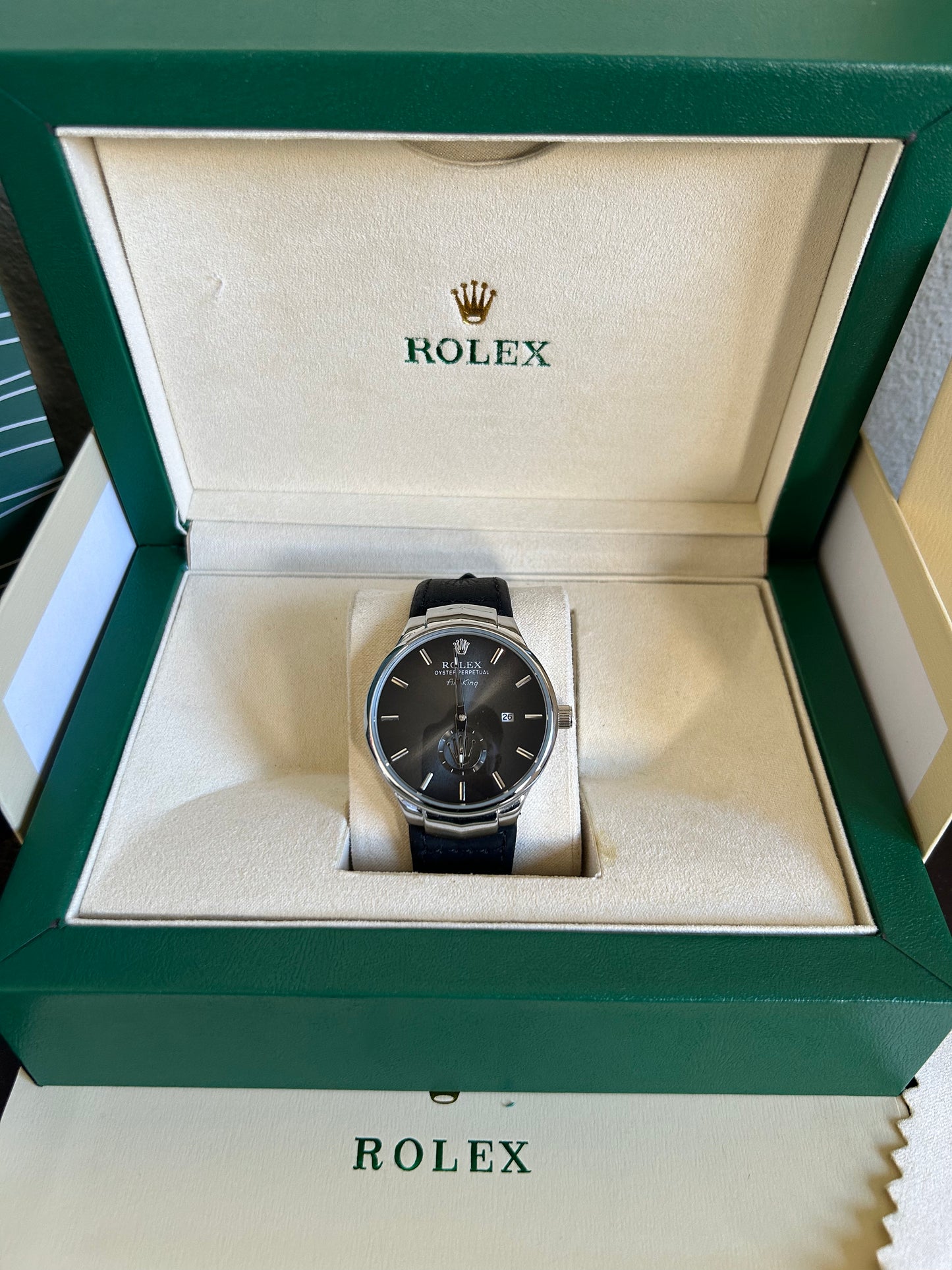 Rolex Air-King Cuir Noir Avec Coffre – Homme