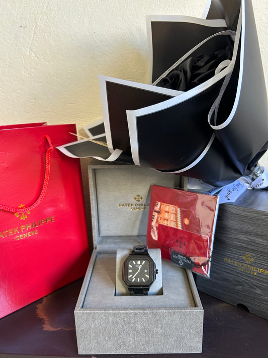 Patek Philippe Homme – Full Black Carré Avec Coffre+bouquet