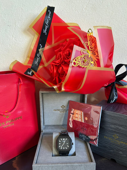 Patek Philippe Homme – Full Black Carré Avec Coffre+bouquet